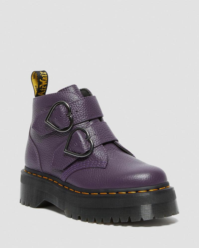 Women\'s Dr Martens Devon Heart Leather Platform Boots Purple | AU 236AHK